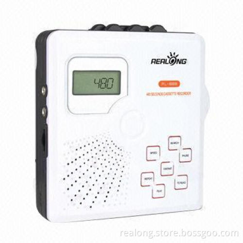 Square cassette player with earphone jack and microphone jack